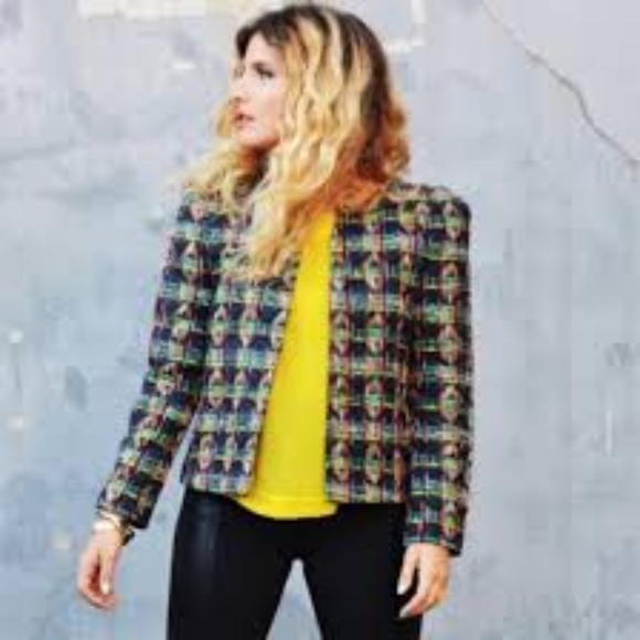 Zara textured weave jacket multicolor/green sz M NWOT - Picture 10 of 11